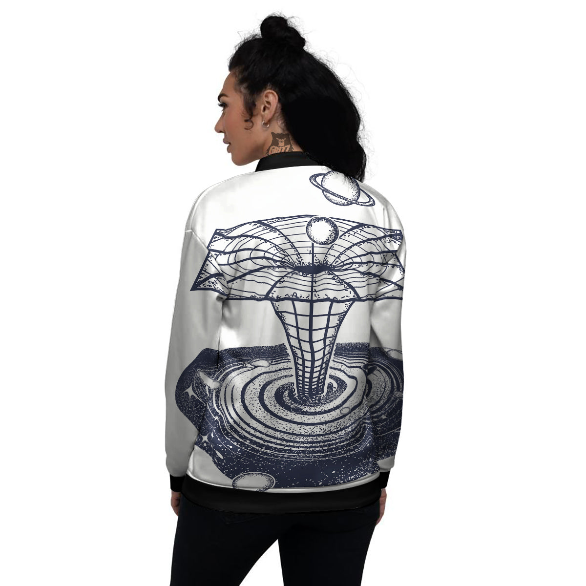 Black Hole Tattoo Print Women's Bomber Jacket-grizzshop