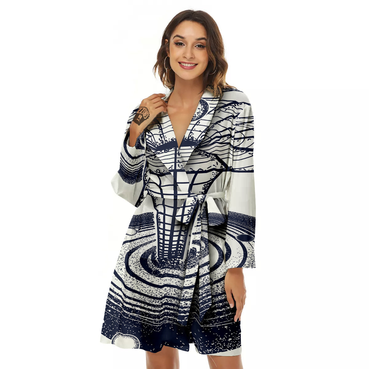 Black Hole Tattoo Print Women's Robe-grizzshop