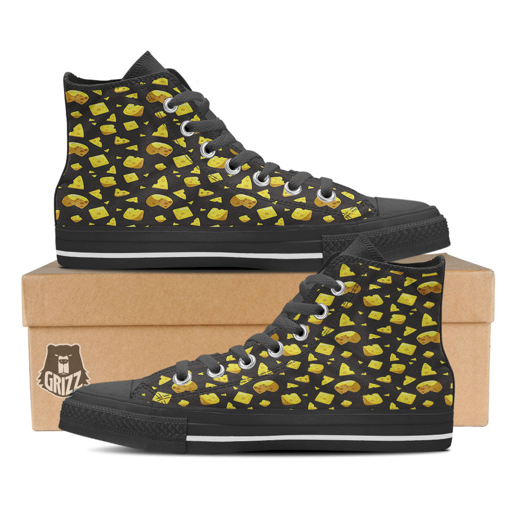 Black Holes And Cheese Print Pattern Black High Top Shoes-grizzshop