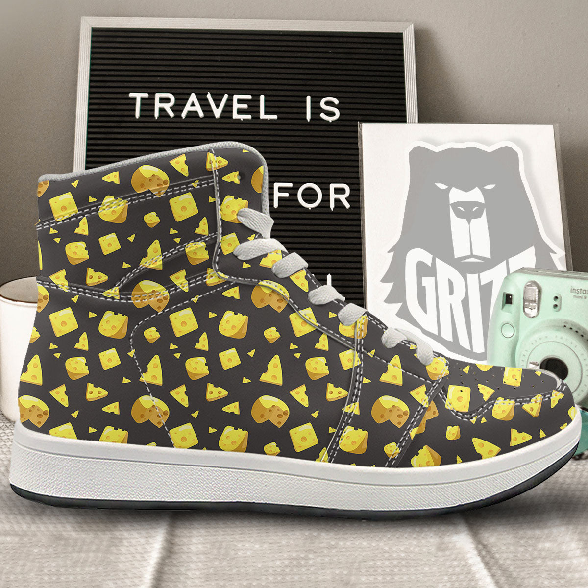 Black Holes And Cheese Print Pattern High Top Sneakers-grizzshop