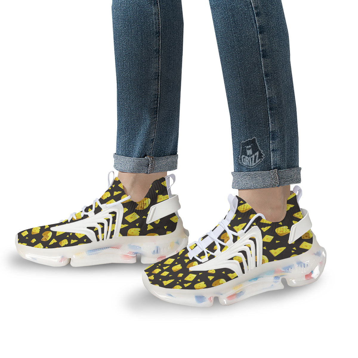 Black Holes And Cheese Print Pattern White Gym Shoes-grizzshop