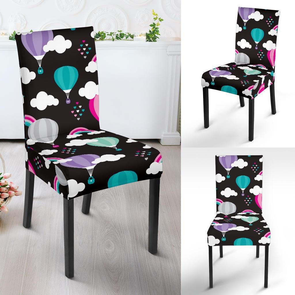 Black Hot Air Balloon Pattern Print Chair Cover-grizzshop