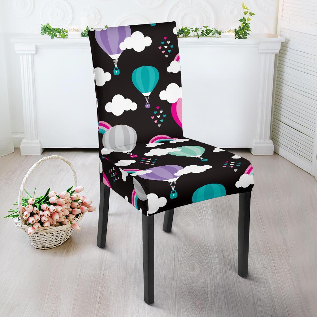 Black Hot Air Balloon Pattern Print Chair Cover-grizzshop
