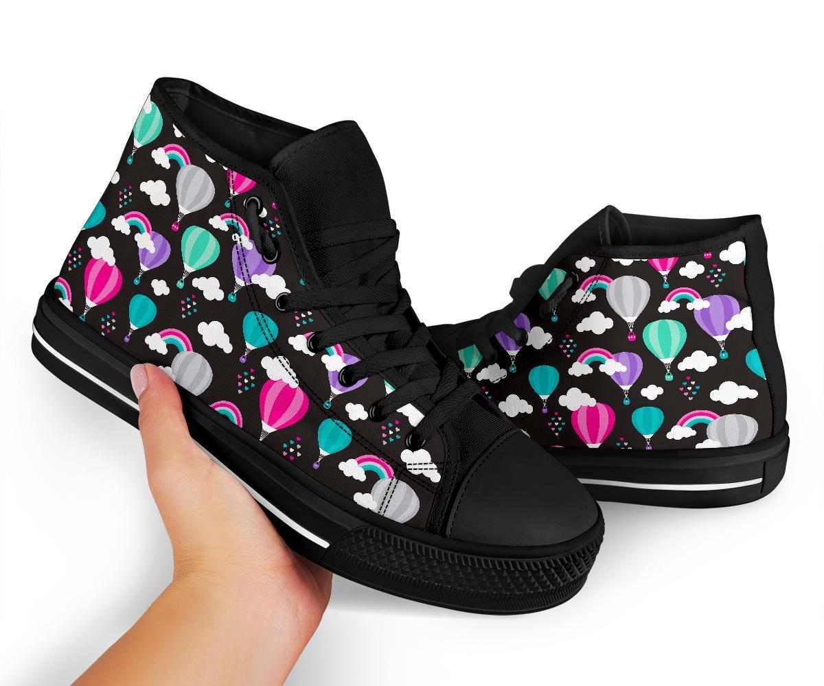 Black Hot Air Balloon Pattern Print Men Women's High Top Shoes-grizzshop