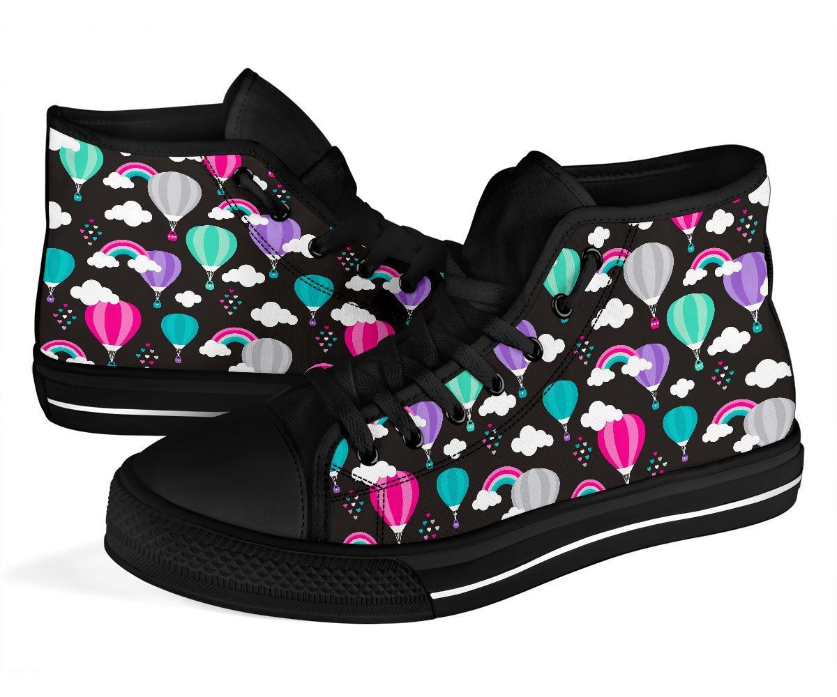 Black Hot Air Balloon Pattern Print Men Women's High Top Shoes-grizzshop