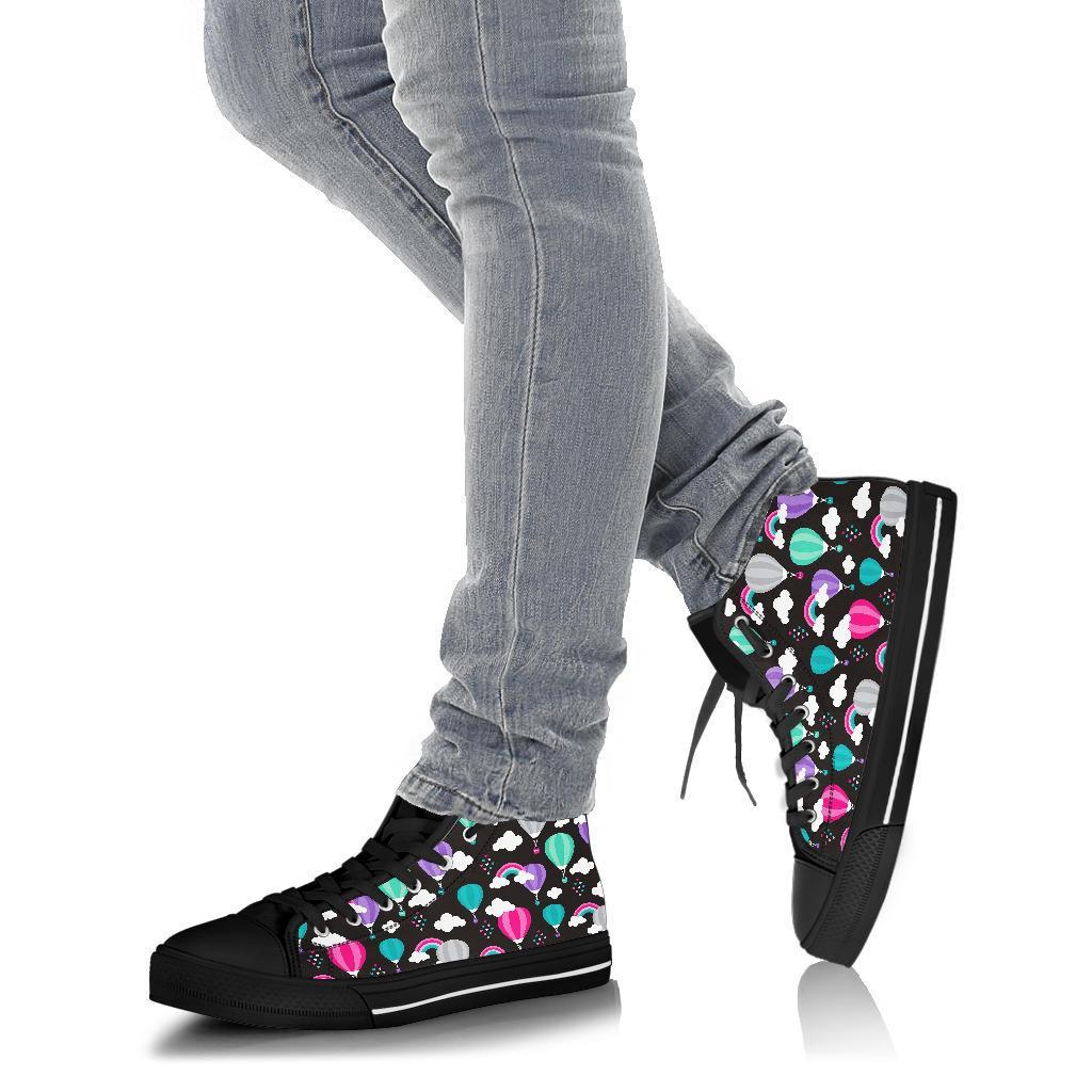 Black Hot Air Balloon Pattern Print Men Women's High Top Shoes-grizzshop