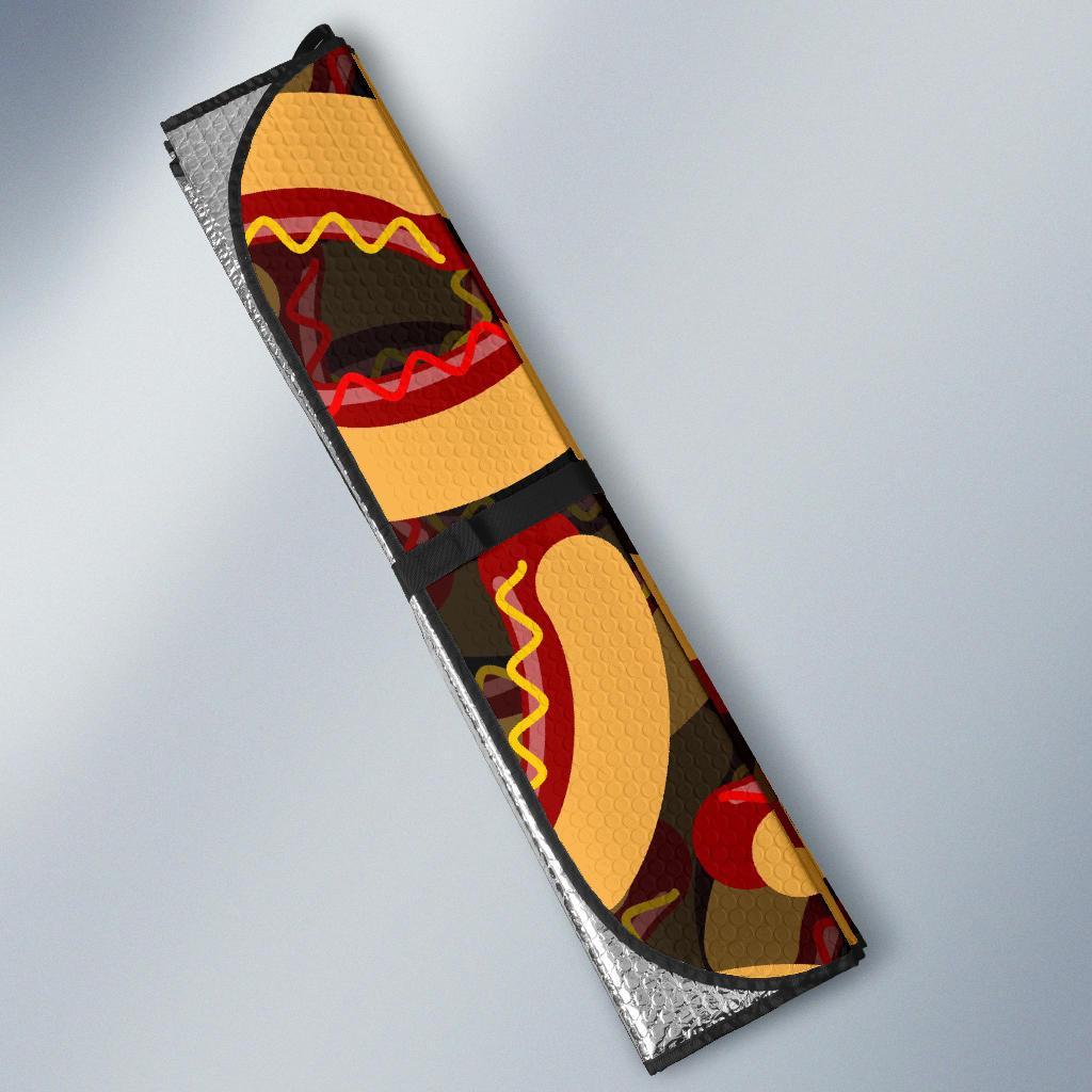 Black Hot Dog Pattern Print Car Sun Shade-grizzshop