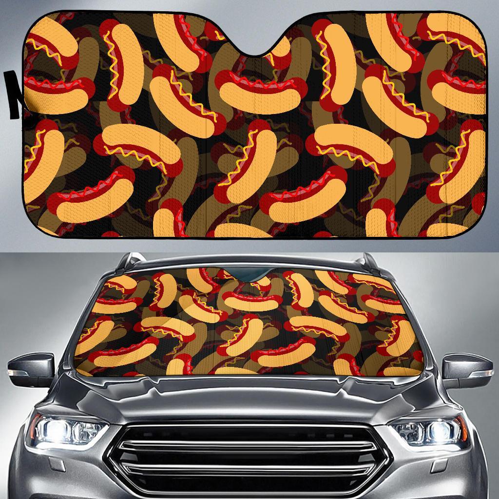 Black Hot Dog Pattern Print Car Sun Shade-grizzshop
