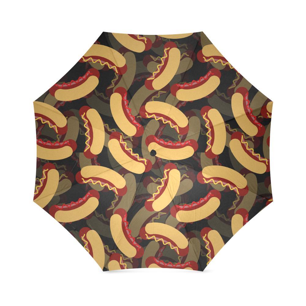 Black Hot Dog Pattern Print Foldable Umbrella-grizzshop