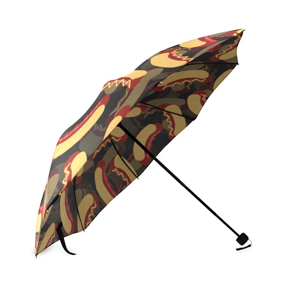 Black Hot Dog Pattern Print Foldable Umbrella-grizzshop