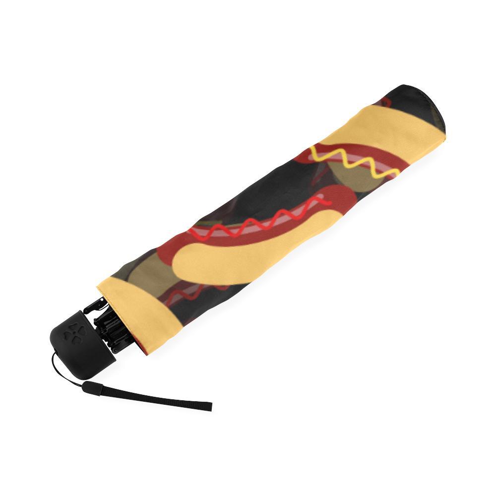 Black Hot Dog Pattern Print Foldable Umbrella-grizzshop