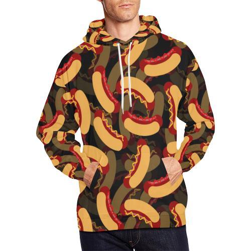 Black Hot Dog Pattern Print Men Pullover Hoodie-grizzshop