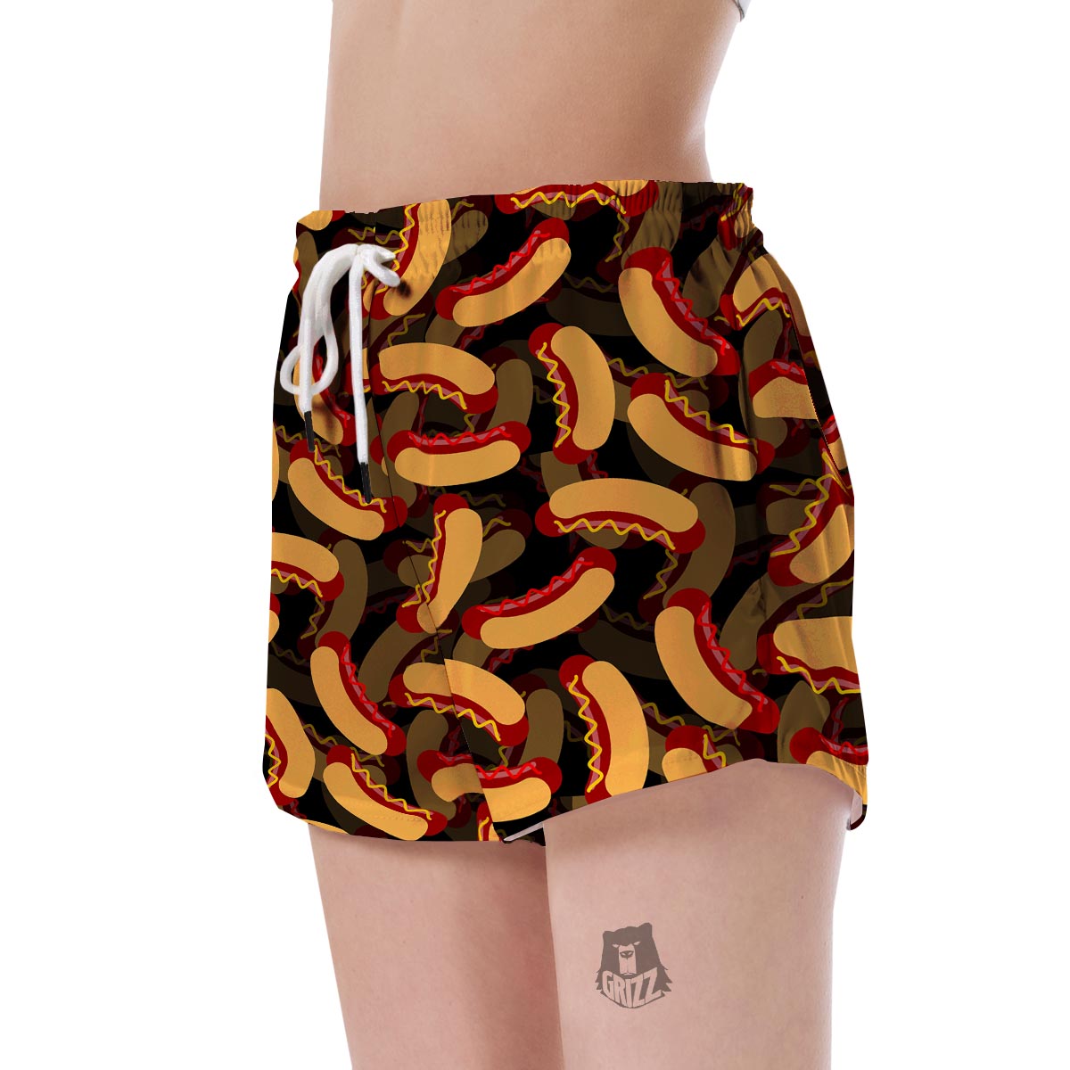 Black Hot Dog Pattern Print Women's Shorts-grizzshop