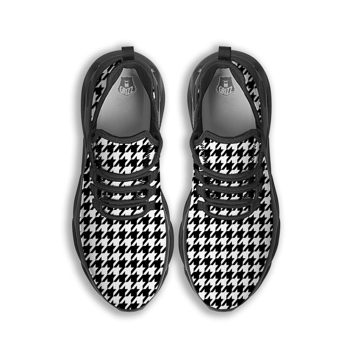 Black Houndstooth Print Black Running Shoes-grizzshop