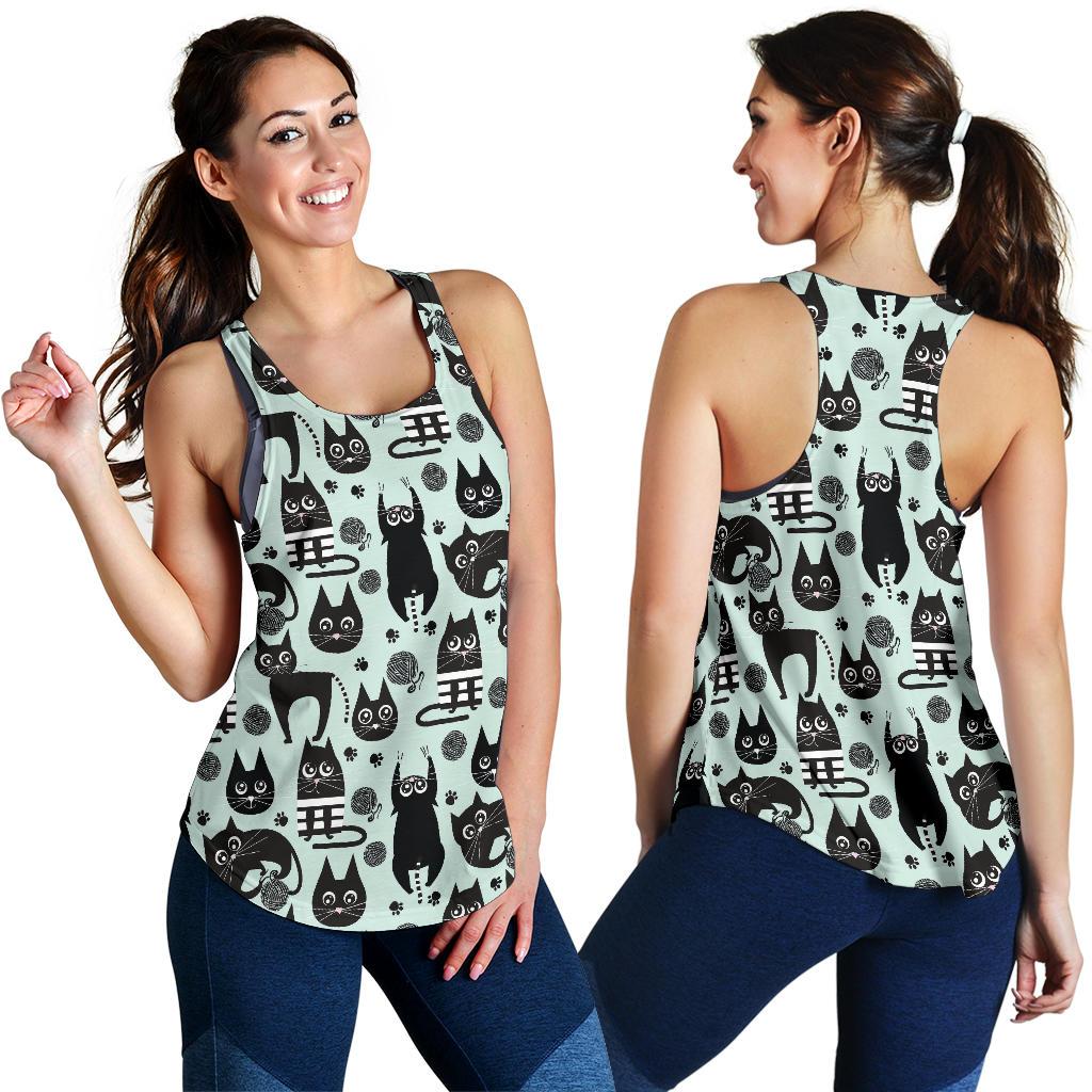 Black Kitten Cat Pattern Print Racerback Tank Tops-grizzshop