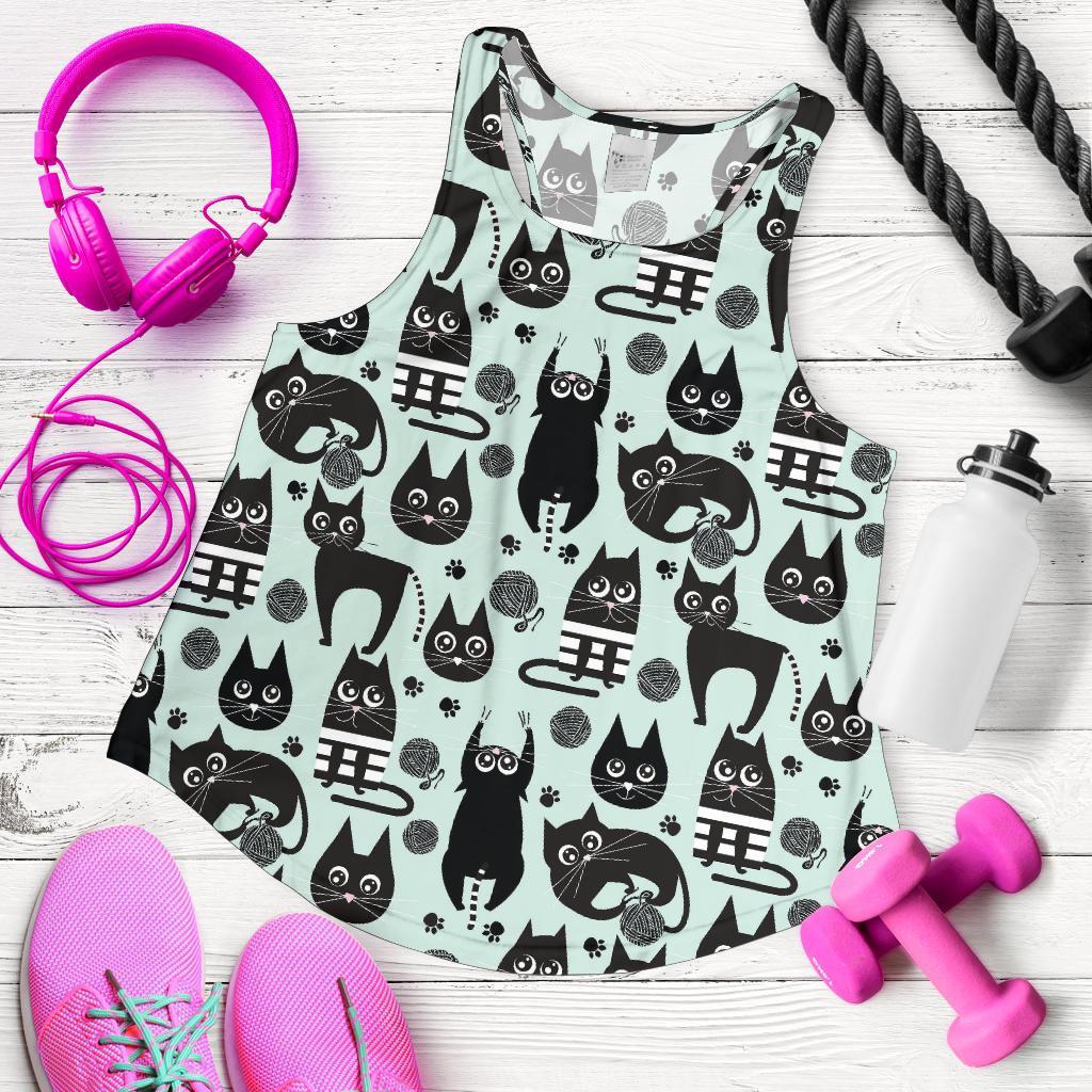Black Kitten Cat Pattern Print Racerback Tank Tops-grizzshop