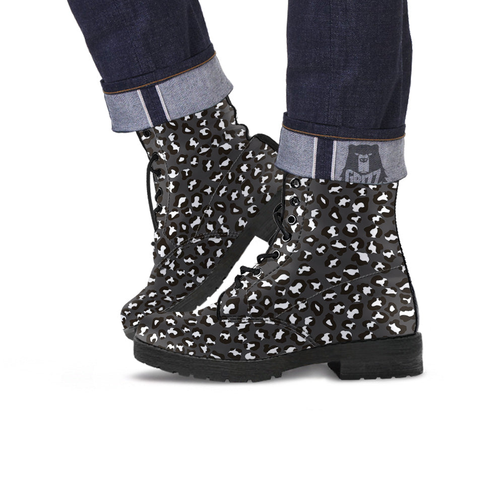 Black Leopard Print Pattern Leather Boots-grizzshop
