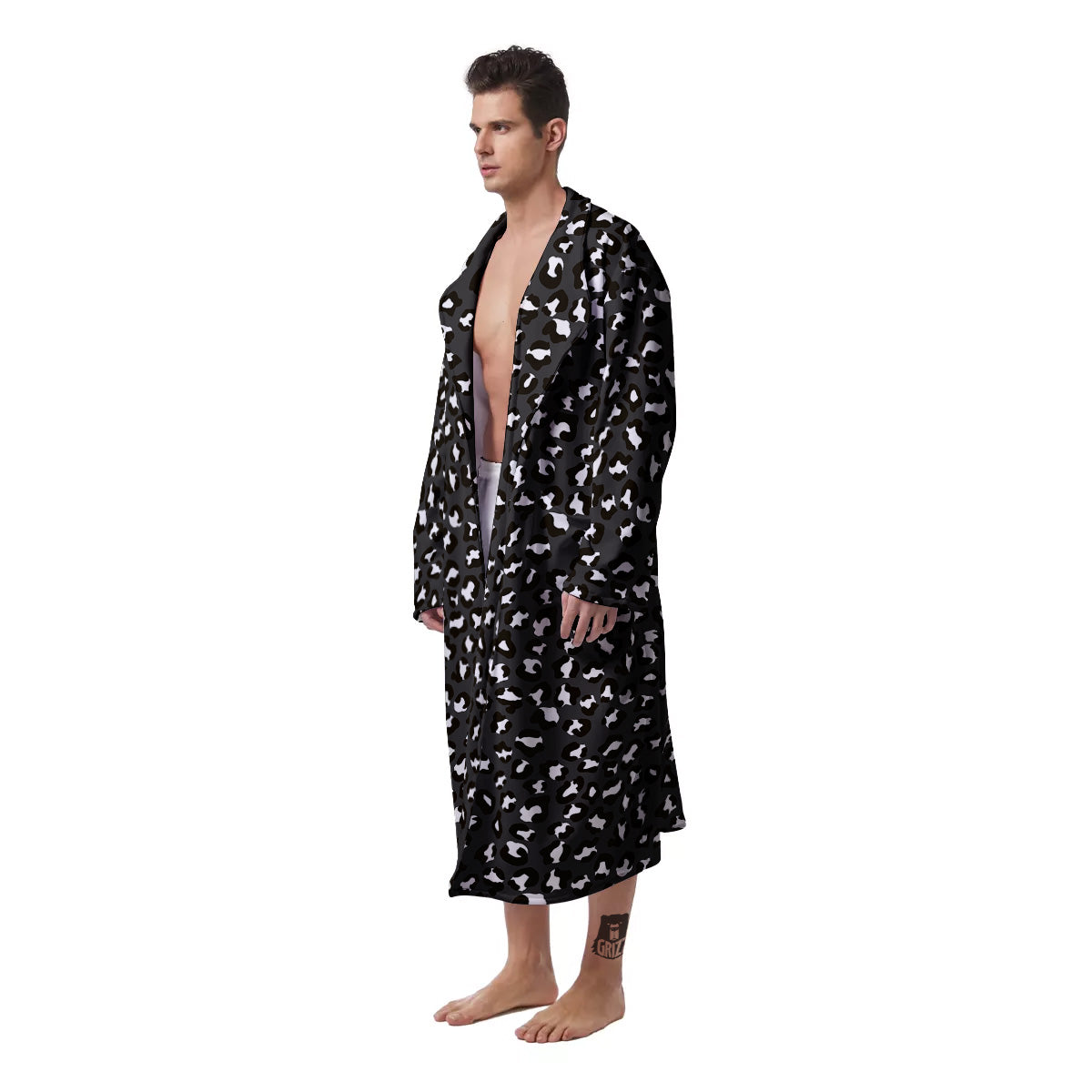 Black Leopard Print Pattern Men's Robe-grizzshop