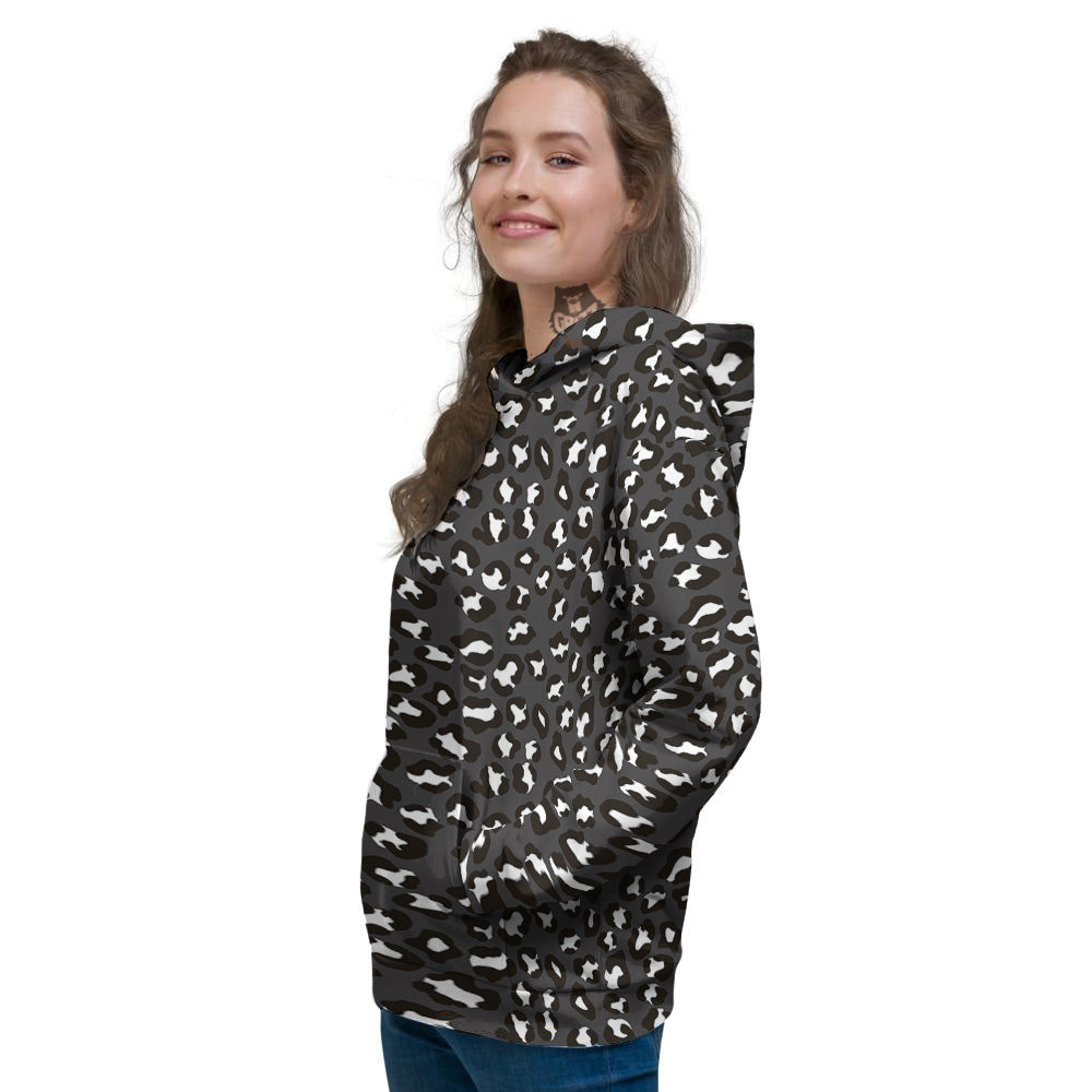Black Leopard Print Pattern Women's Hoodie-grizzshop
