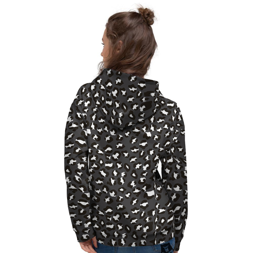 Black Leopard Print Pattern Women's Hoodie-grizzshop