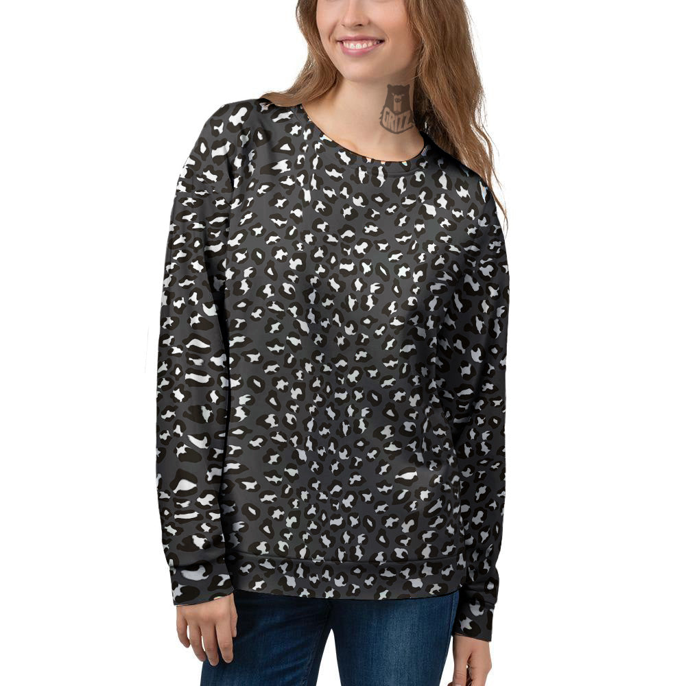 Black Leopard Print Pattern Women's Sweatshirt-grizzshop