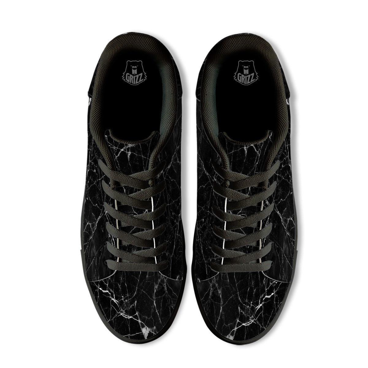 Black Marble White Grunge Print Black Low Top Sneakers-grizzshop