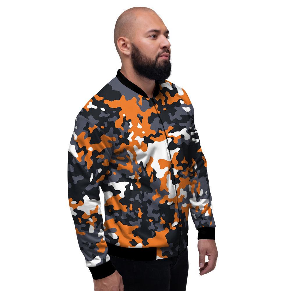 Black Orange And Grey Camouflage Print Men's Bomber Jacket-grizzshop