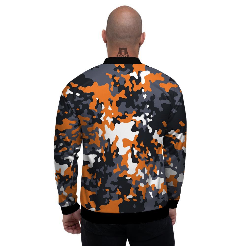 Black Orange And Grey Camouflage Print Men's Bomber Jacket-grizzshop