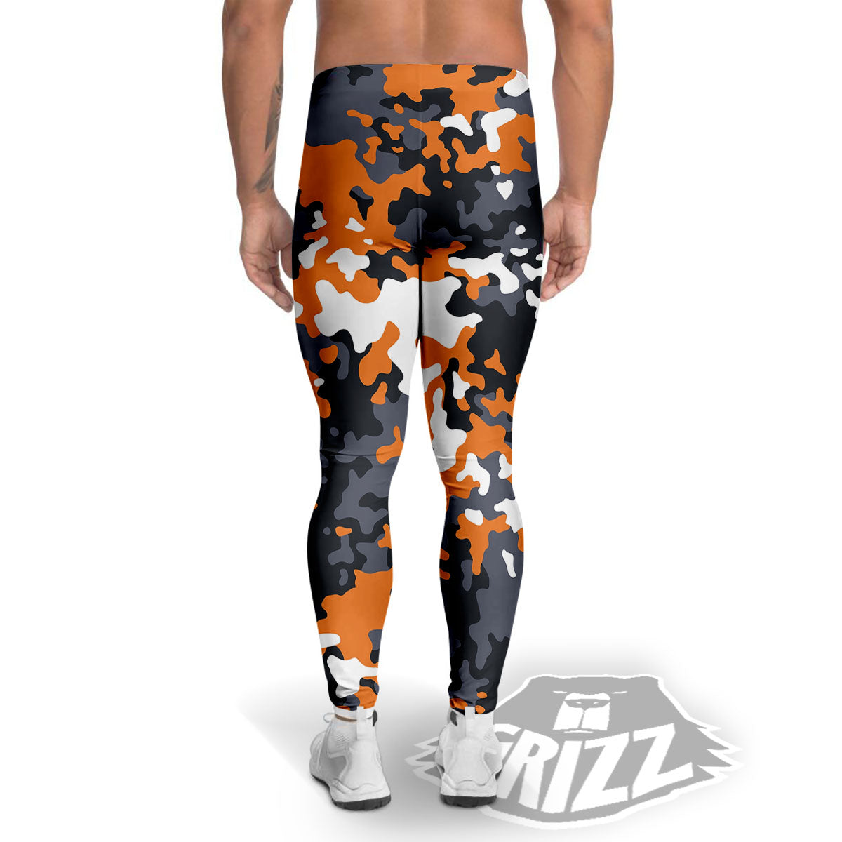 Black Orange And Grey Camouflage Print Men's Leggings-grizzshop