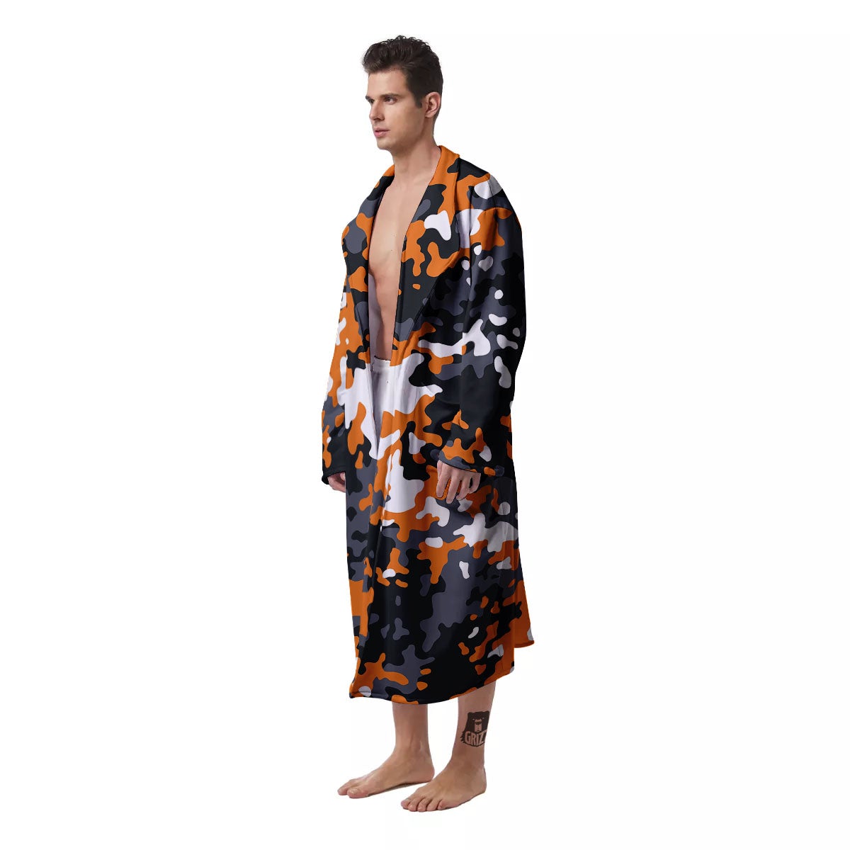 Black Orange And Grey Camouflage Print Men's Robe-grizzshop