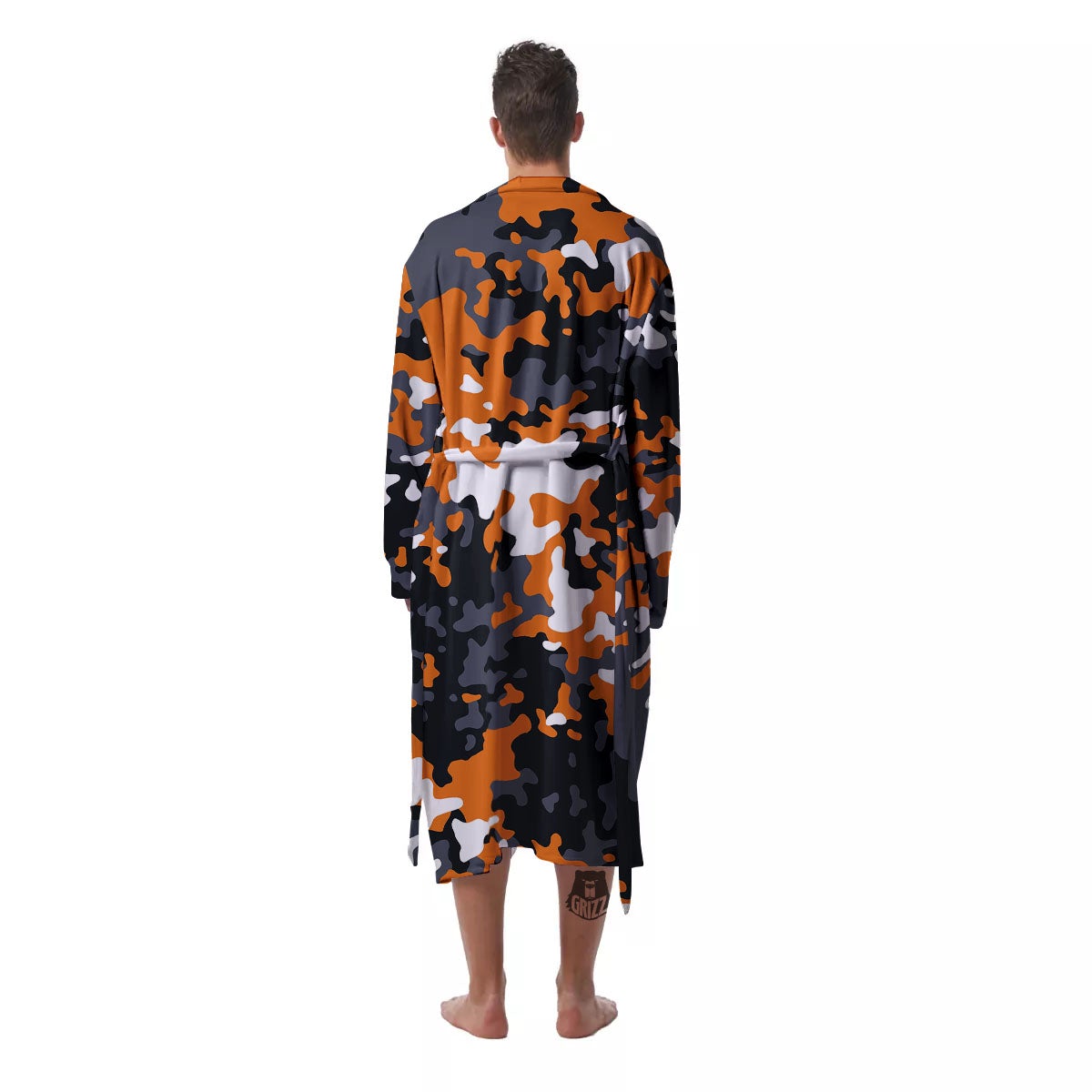 Black Orange And Grey Camouflage Print Men's Robe-grizzshop