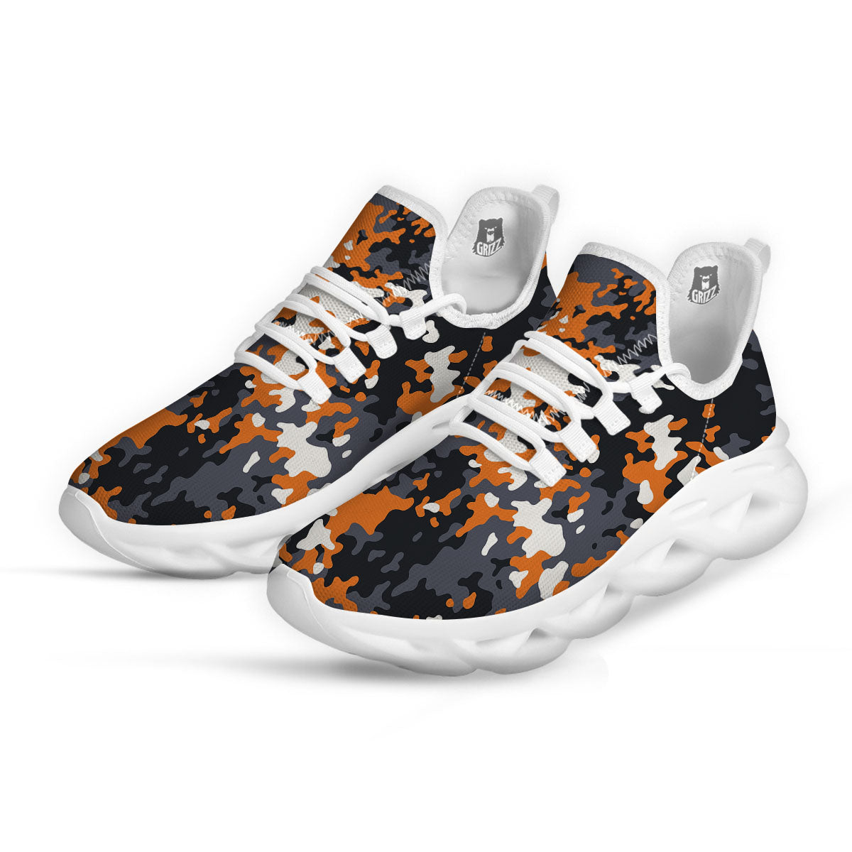Black Orange And Grey Camouflage Print White Running Shoes-grizzshop