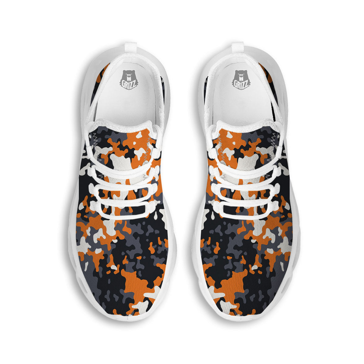 Black Orange And Grey Camouflage Print White Running Shoes-grizzshop
