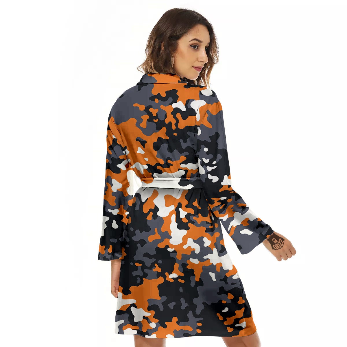Black Orange And Grey Camouflage Print Women's Robe-grizzshop