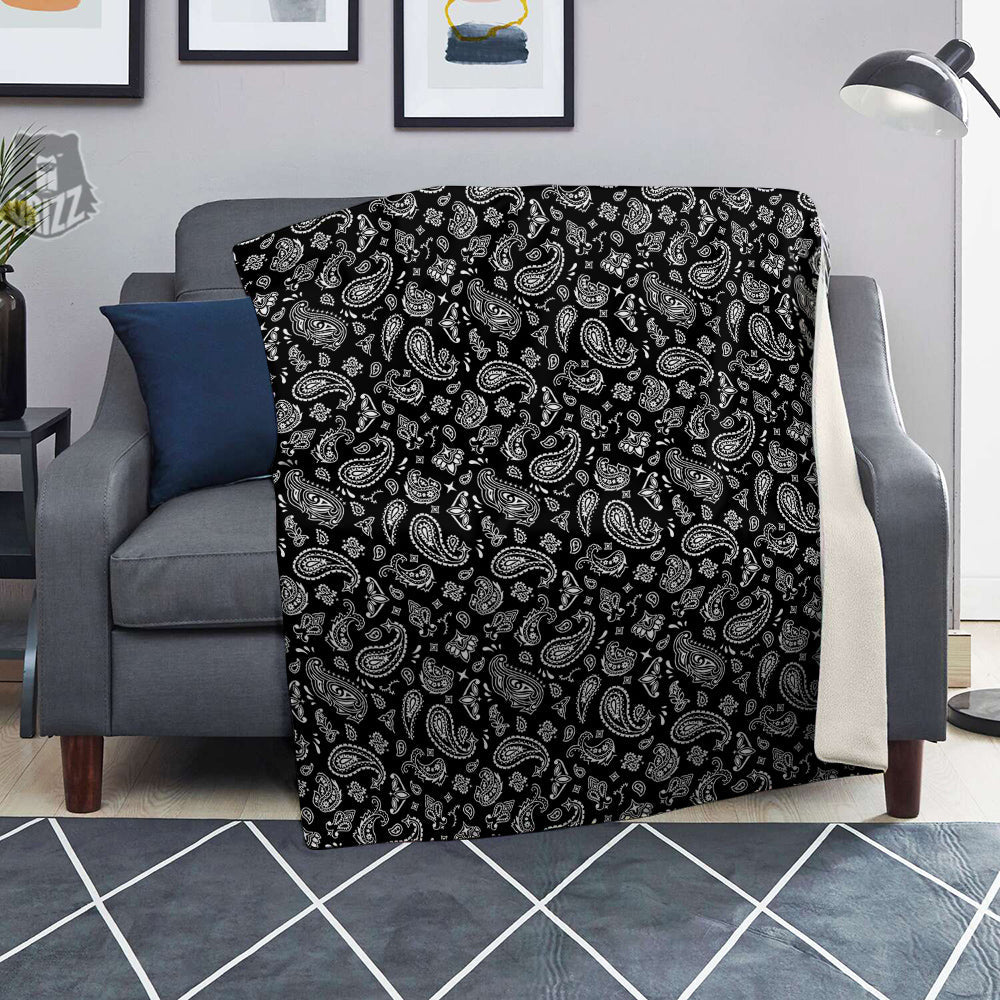 Black Paisley Bandana Print Blanket-grizzshop