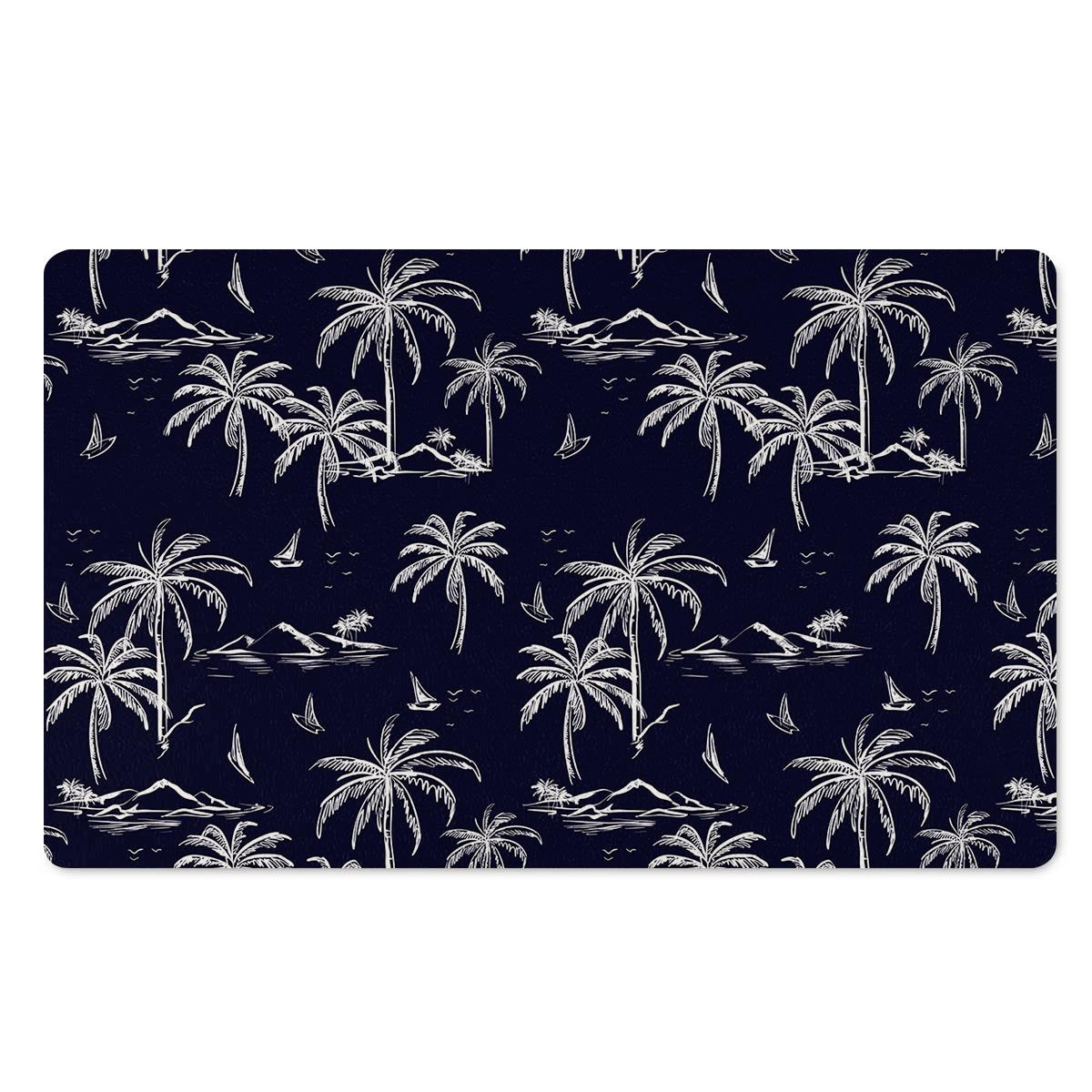 Black Palm Tree Hawaiian Print Door Mat-grizzshop