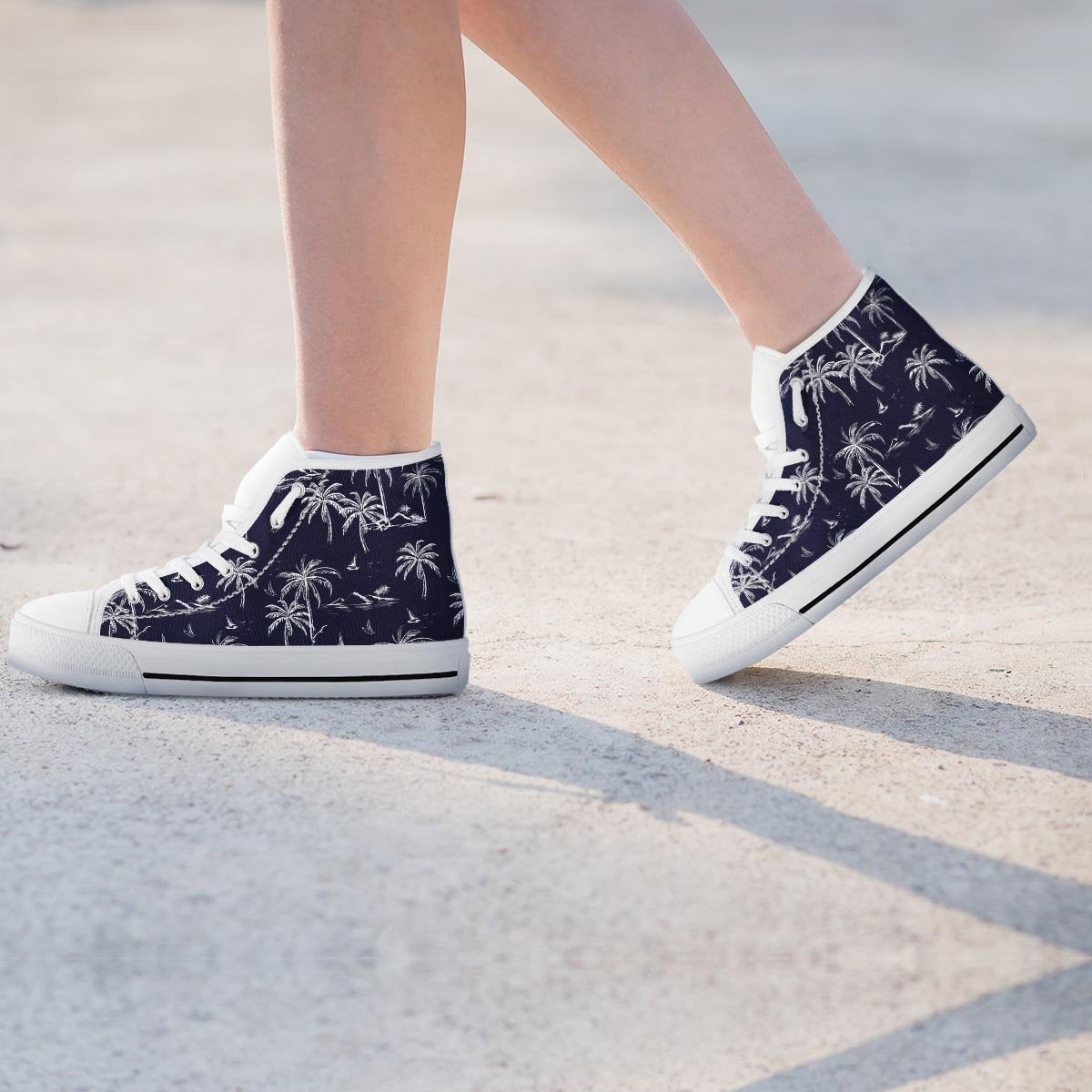 Black Palm Tree Hawaiian Print Women's High Top Shoes-grizzshop