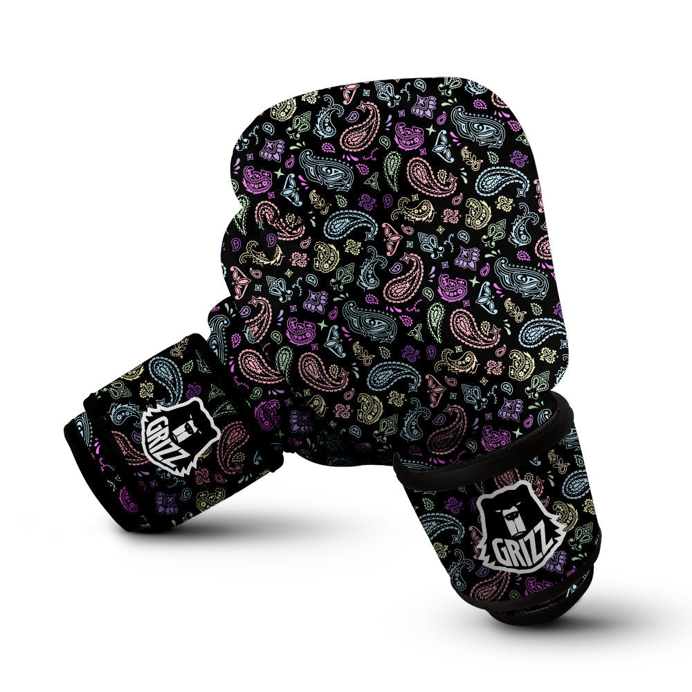 Black Pastel Paisley Bandana Print Boxing Gloves-grizzshop