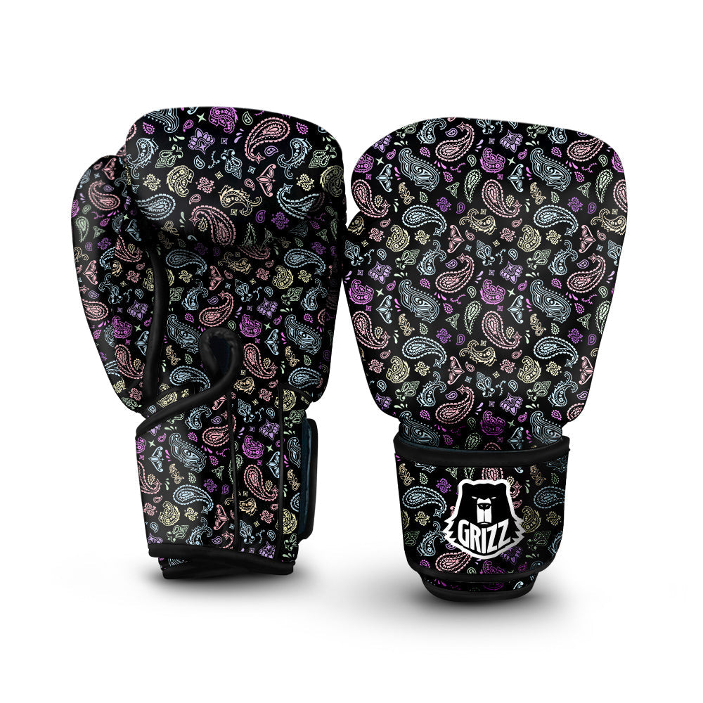 Black Pastel Paisley Bandana Print Boxing Gloves-grizzshop