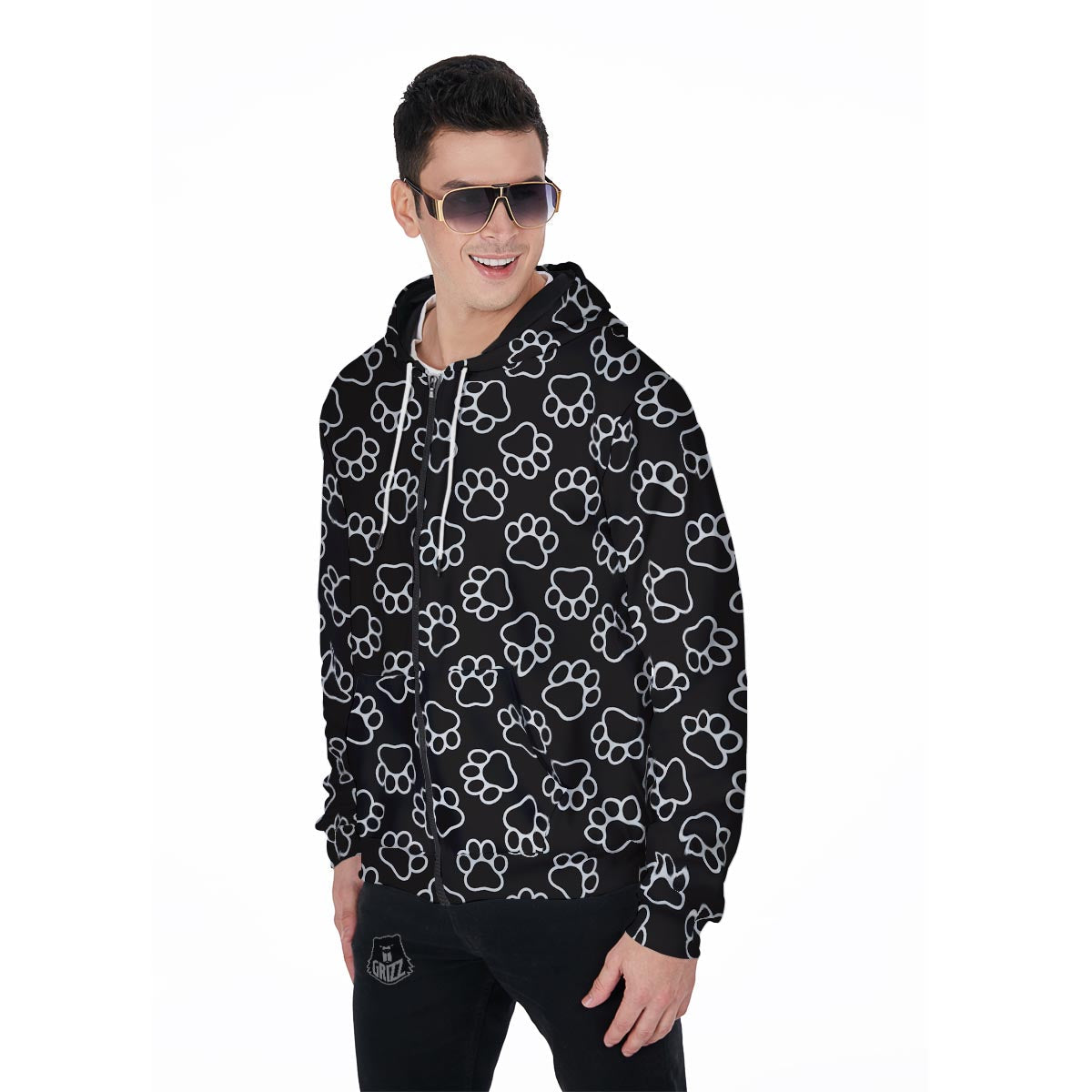 Black Paw Men's Zip Up Hoodie-grizzshop