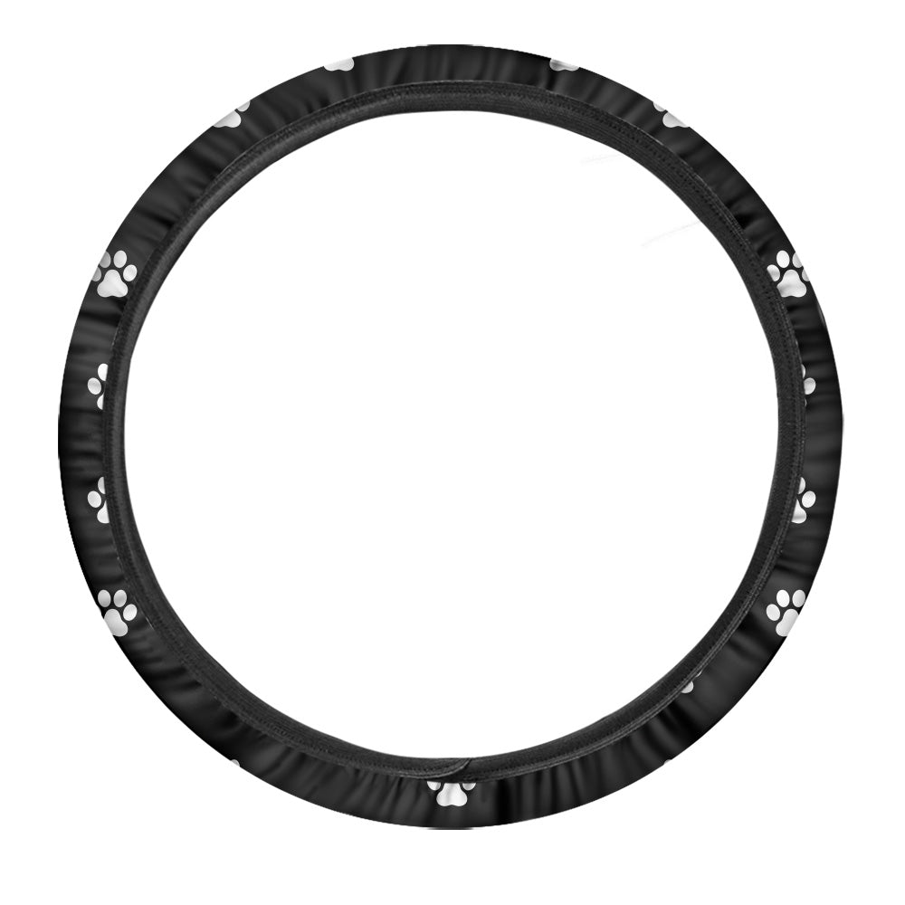 Black Paw Print Car Steering Wheel Cover-grizzshop