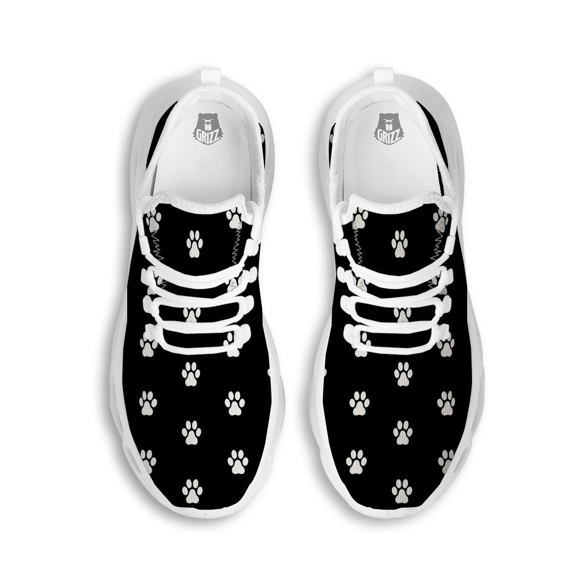 Black Paw Print White Running Shoes-grizzshop