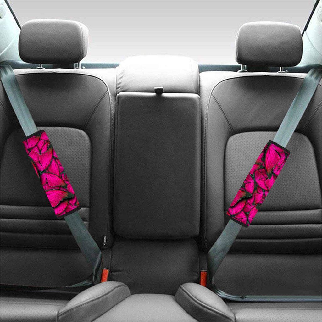 Black Pink Butterfly Print Seat Belt Cover-grizzshop