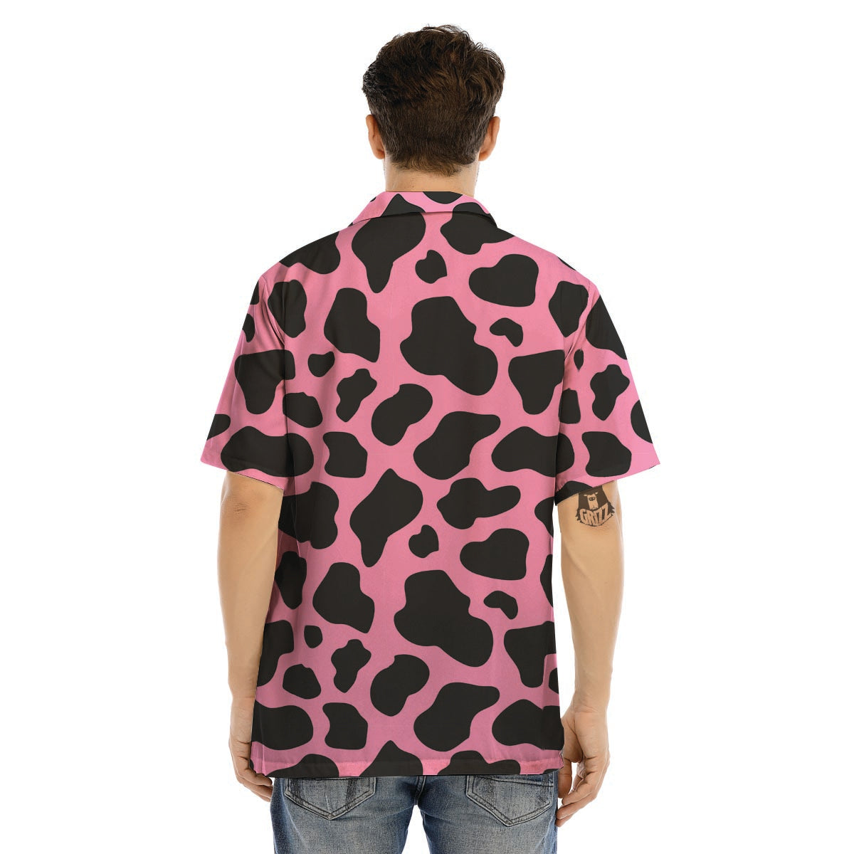 Black Pink Cow Print Men’s Hawaiian Shirt-grizzshop