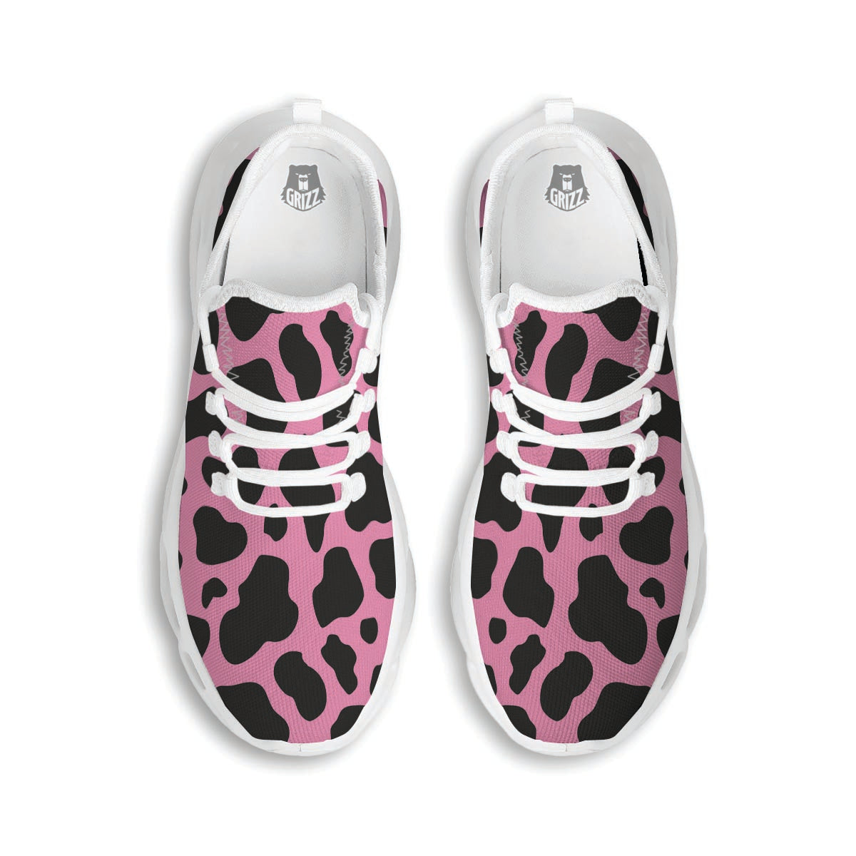 Black Pink Cow Print White Running Shoes-grizzshop