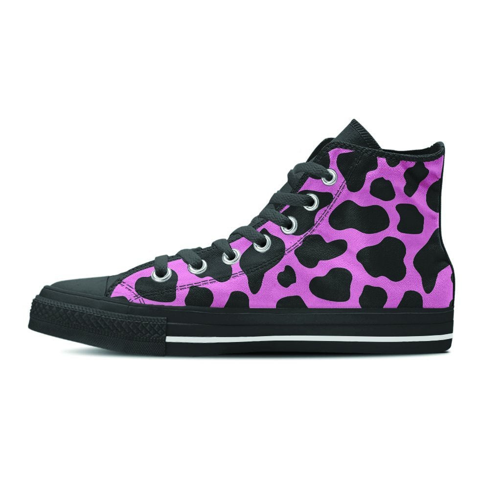 Black Pink Cow Print Women's High Top Shoes-grizzshop
