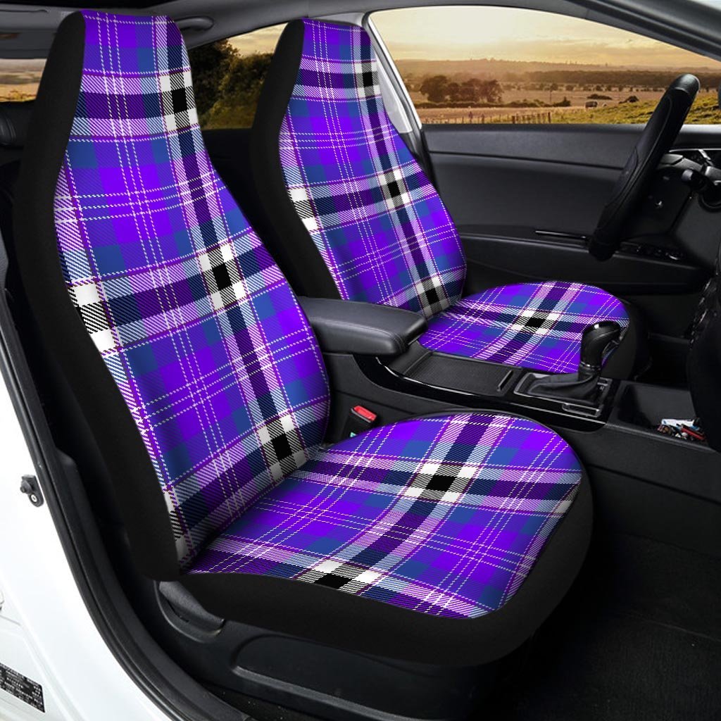 Black Purple Plaid Tartan Car Seat Covers-grizzshop