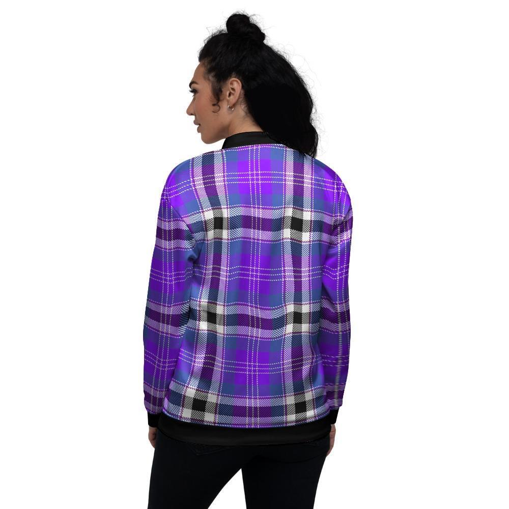Black Purple Plaid Tartan Women's Bomber Jacket-grizzshop