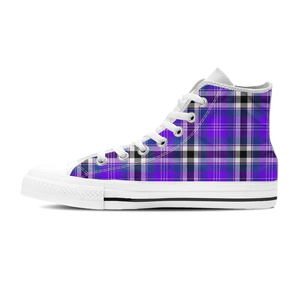Black Purple Plaid Tartan Women's High Top Shoes-grizzshop