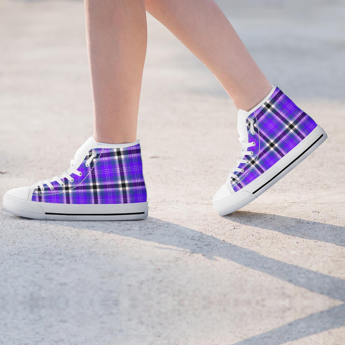 Black Purple Plaid Tartan Women's High Top Shoes-grizzshop